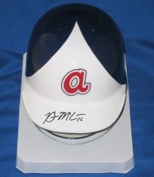 Brian McCann Autographed/Hand Signed Atlanta Braves Throwback Mini Helmet