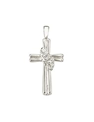 14K White Gold Diamond Fashion Cross Pendant with 18" Chain