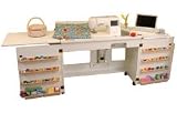 Arrow Model 98701 White Embroidery Machine Airlift Credenza With Large Opening and Quilting Extension