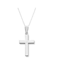 .925 Sterling Silver Shiny Cross Necklace Pendant 18"