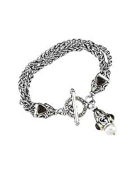 Genuine Mozambique Garnet And Freshwater Cultured Pearl Bracelet Sterling Silver & 14K Yellow 65817