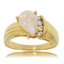 Pearl Shaped Opal and Diamond Ring in Solid Yellow Gold