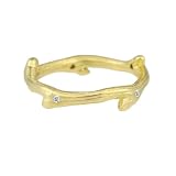 18k Yellow Gold Overlay Sterling Silver Oxidized Thin Tree Branch w  Clear Cubic Zirconia-Accent...