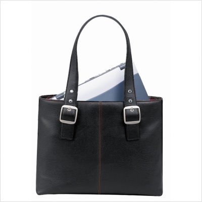 SOLO Classic Collection Ladies Laptop Tote, Padded Compartment Holds Notebook Computer up to 16 Inches, Black, Red Lining, K709-4/17