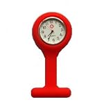 Concept4u - RED Flexi Smooth Touch Silicone Rubber Quartz BATTERY Professional Nurse Nurses Pin On Brooch Fob Watch With Infection Control 65 x 30mm