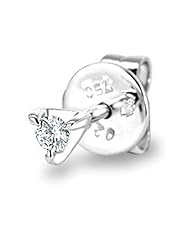 18K White Gold Triangle Shaped Three Prong Setting Round Diamond Single Stud Earring Fashion Jewelry (0.02 cttw, G-H Color, VS2-SI1 Clarity)
