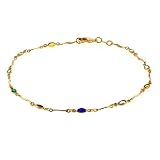 10 Inch Multi-Color Gemstones & Gold Plated Anklet Bracelet