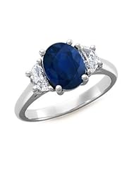 Oval Sapphire Diamond Three Stone Ring - Made In USA