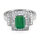 Emerald Gemstone Jewelry: Glamorous 1 9 10ct Octagonal Emerald and Diamond Fashion Ring in 14k...