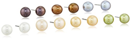 Set of Seven Freshwater Cultured Pearl Stud Earrings with Sterling Silver Posts (7-8mm)