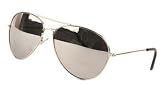 Retro Silver Mirror Metal Aviator Sunglasses With Metallic Silver Drawstring Pouch, Mens, Womens, Unisex Full UV 400