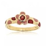 Ladies Yellow Gold Flower Ring Garnet and Polk a Dots