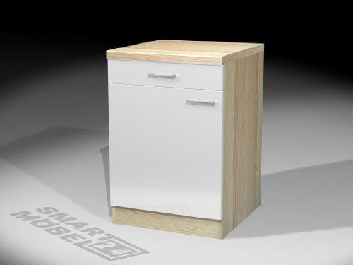 UNTERSCHRANK ANCONA 60 Glänzend weiß/Akazie