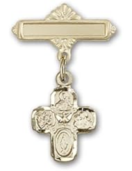 Gold Filled Baby Badge with 4-Way Charm and Polished Badge Pin