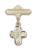 14kt Gold Baby Badge with 4-Way Charm and Polished Badge Pin