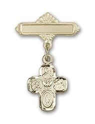 14K Gold Baby Badge with 4-Way Charm and Polished Badge Pin