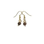 Smoky Quartz Earrings 03 Dangle Faceted Brown Gemstone White Heishi Shell Bead 1.2