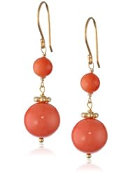 Dyed Coral Drop Earrings with Gold Plated Silver