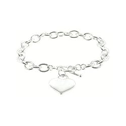 Designer Inspired Silver Heart Charm Toggle Bracelet Links Of Love