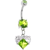 Peridot Green Scintillating Heart Cubic Zirconia Belly Ring