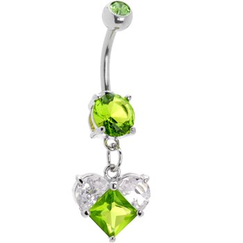 Peridot Green Scintillating Heart Cubic Zirconia Belly Ring