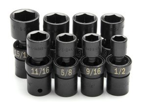SK Hand Tools 34301 8-Piece 1/2-Inch Drive 6 Point Swivel Fractional Impact Socket Set