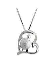 Silver Turtle and Heart Necklace Pendant with Chain