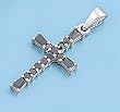 Sterling Silver Pendant - Black Cubic Zirconia - Cross - 29mm Height