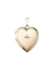 Solid 14k Heart Locket w/ Genuine Diamond 3/4 inch x 3/4 inch in Solid 14K Yellow Gold