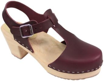 Lotta From Stockholm Highwood Tbar High Heel Clogs in Aubergine Leather