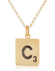 Scrabble 925 Yellow Gold Plated 0.042ct Diamond Initial C Pendant Necklace, 18"