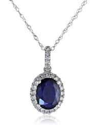 White-Gold Diamond and Diffused Sapphire Pendant Necklace (0.25cttw, G-H Color, I1-I2 Clarity) 17"