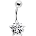 Silver 925 Shimmering Clear Cubic Zirconia Star Belly Ring