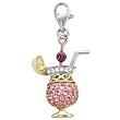 14K Two-Tone Gold Pink Sapphire Tropical Drink Charm with Yellow Sapphire, Ruby and Diamond Accents