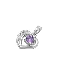 Sterling Silver Heart Amethyst CZ Pendant Beautiful Cute Charm Pure 925 New 14mm with 0.8mm Snake Chain