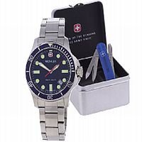 Men's Wenger Swiss Military Watch-Knife Gift Set - Blue Dial/Stainless Steel Bracelet