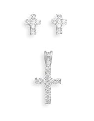 Genuine Elegante Pendant and Earrings Set. CZ Cross Earrings/Pendant Set. 100% Satisfaction Guaranteed.