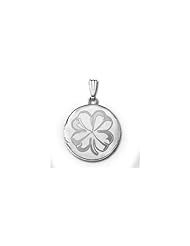 14k White Gold Round 4 Leaf Clover Locket 3/4 in x 3/4 in