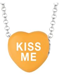 Sterling Silver 12mm Orange enamel Sweethearts KISS ME Heart Pendant