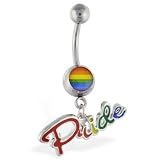 Navel ring with dangling rainbow Pride