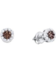 14KT White Gold 0.50 CTW COGNAC Diamond Ladies Flower Earring
