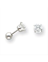 MadiK® 14K White Gold 5mm Round CZ & 4mm Ball Reversible Stud Earrings