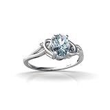 14K White Gold Genuine Oval Aquamarine and Diamond Ring