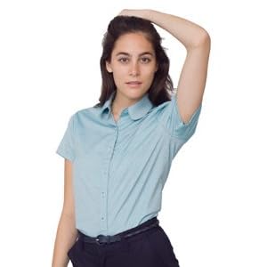 Buy American Apparel Pinpoint Oxford Round Collar Short Sleeve Button-Up Shirt by American Apparel