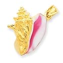 14k 3-Dimensional Pink White Enameled Conch Shell Pendant - Measures 20.9x21.1mm