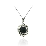 Sterling Silver Onyx and Marcasite Locket Pendant