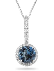 0.13 Cts Diamond & 1.47 Cts London Blue Topaz Pendant in 14K White Gold
