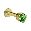 16 Gauge 3/16" -Solid 14KT Yellow Gold 3mm Green Cubic Zirconia Tragus Earring Stud