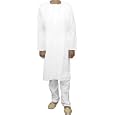 Men White Cotton Clothing For Summer Kurta Pajama India Fashion Size M (ngkp447)