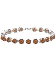 Sterling Silver Prong Set Round Smoky Topaz Bracelet with 12.00 CT TGW